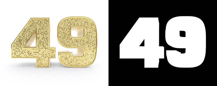 金色数字四十九 (数字 49) 在白色背景与下落阴影和 alpha 通道.