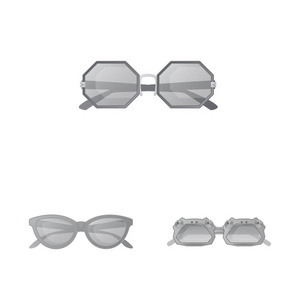 眼镜和太阳镜符号的矢量插图。眼镜的收集和辅助股票向量例证
