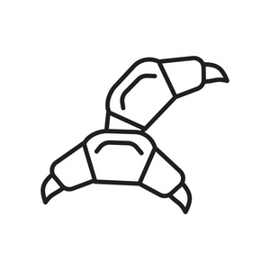 羊角面包图标矢量被隔离在白色背景上, 牛角面包透明符号, 轮廓样式的细线设计元素