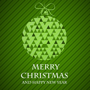 绿色条纹的圣诞贺卡三角形球