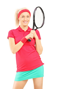 女性和网球拍的合影
