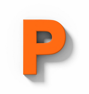 用阴影正交投影3d 渲染在白色上隔离的字母 P 3d 橙色