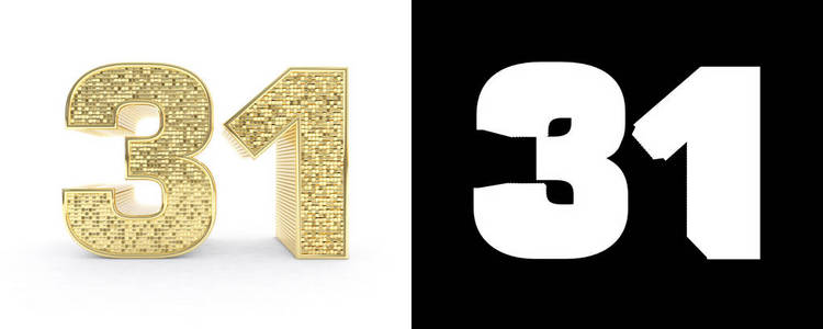 三十一事件金色数字三十一 (数字 31) 在白色背景与下落阴影和 alpha