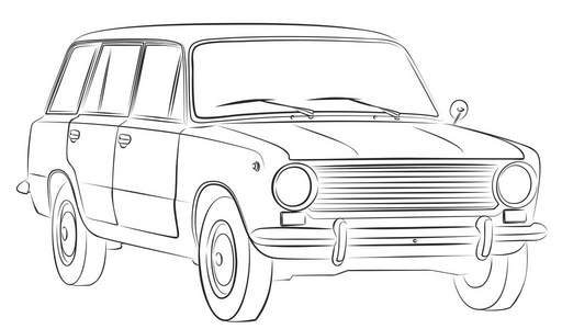 一辆旧复古汽车的素描