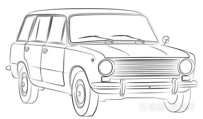 一辆旧复古汽车的素描插画-正版商用图片08ts8d-摄图新视界