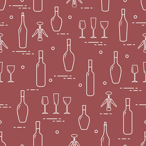 无缝的葡萄酒眼镜, 螺旋形, 酒瓶的图案。酿酒。品尝。品酒 师