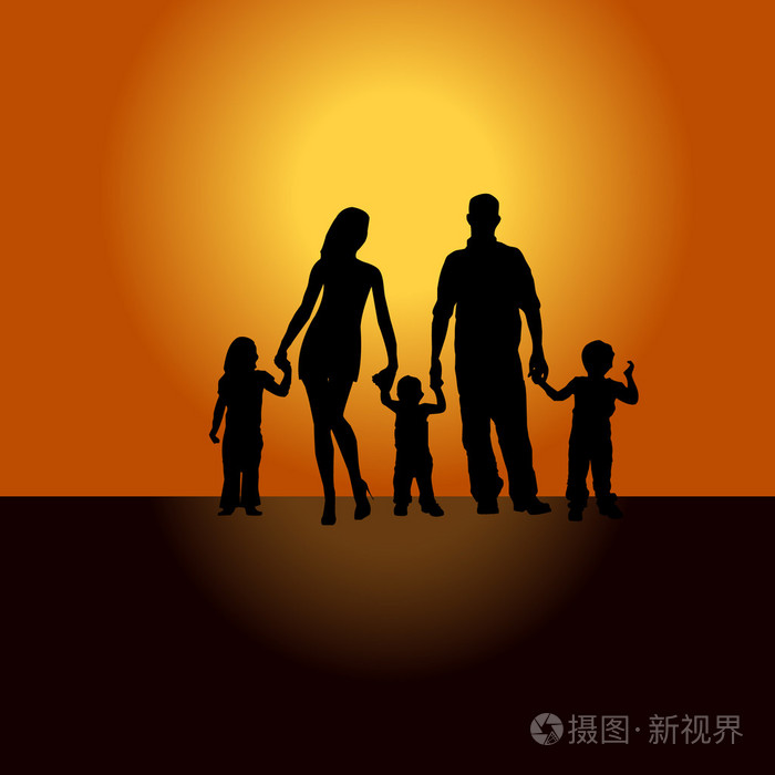 家庭剪影母亲父亲儿童在日落时插画-正版商用图片08ubsv-摄图新视界