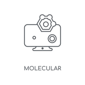 分子线性图标。分子概念笔画符号设计。薄的图形元素向量例证, 在白色背景上的轮廓样式, eps 10