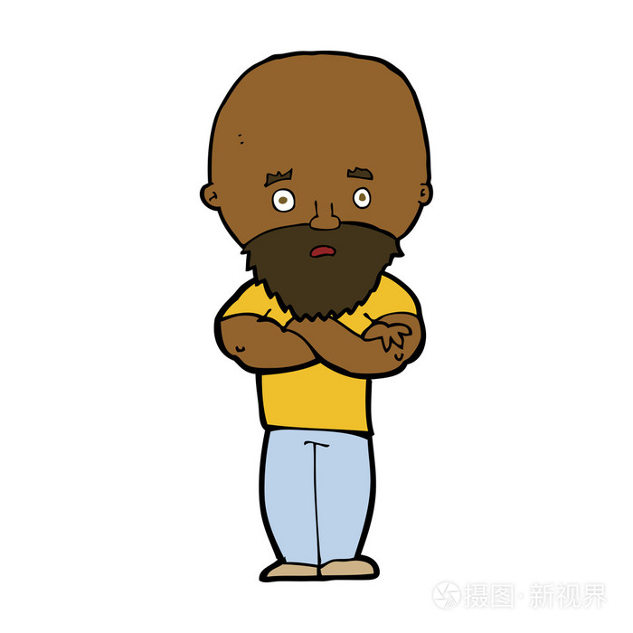 卡通震惊秃头的男人留着胡子