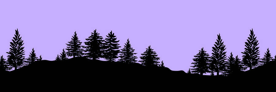 针叶林树剪影背景向量例证。暮光木覆盖景观的水平抽象旗帜