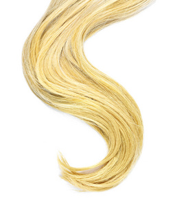 美丽的金发, 查出的白色背景。长头发的金发尾巴, 健康的头发, 设计元素或理发主题