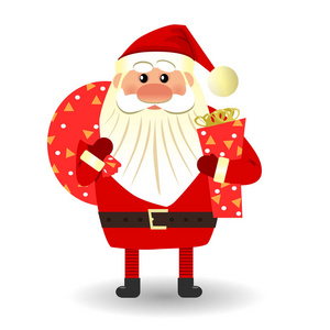 圣诞老人站在一个红色的礼物袋