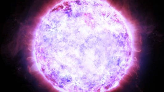 3d. 恒星演化的渲染。大规模大气扰动和等离子体爆发的巨型中子星表面