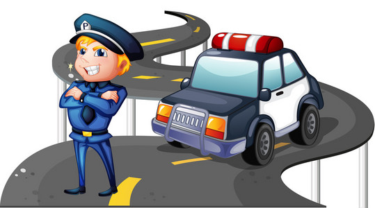 卡通矢量图模糊的警车在晚上警车警察和警察的媒介政策标志警察和警车