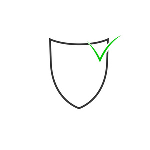 盾形图标的时髦平面风格与绿色标志。屏蔽符号为您的网站设计, 徽标, 应用程序, Ui。向量