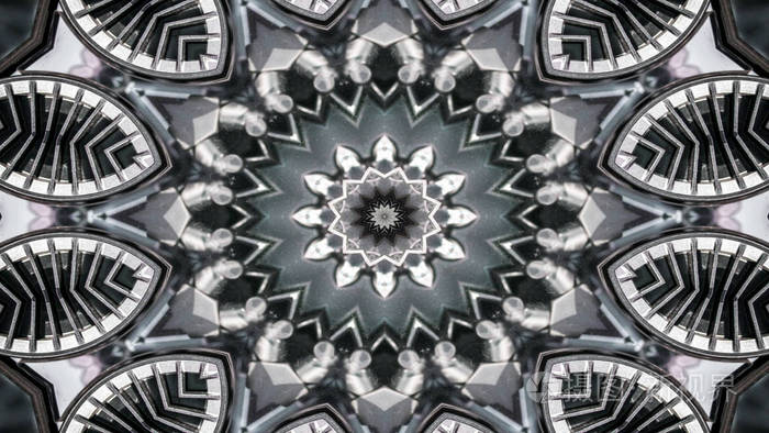 抽象金属工业与技术概念对称图案观赏装饰万花筒运动几何圆和星形