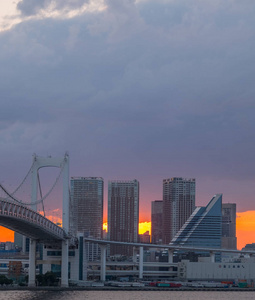 夕阳下的东京城市夜景