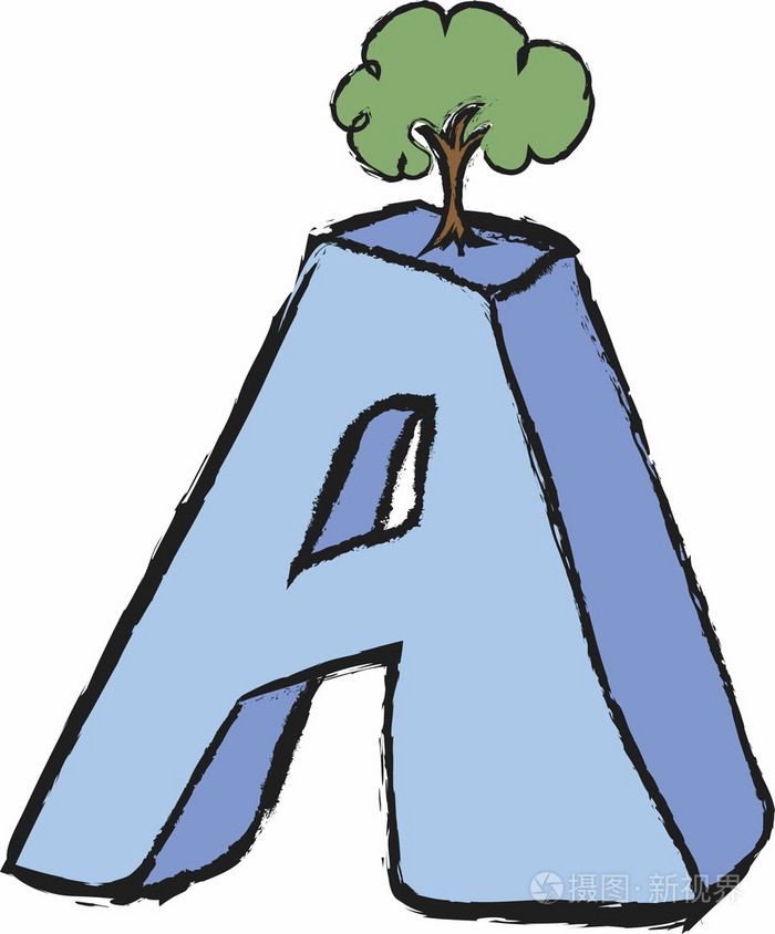 卡通字母a和树概念设计