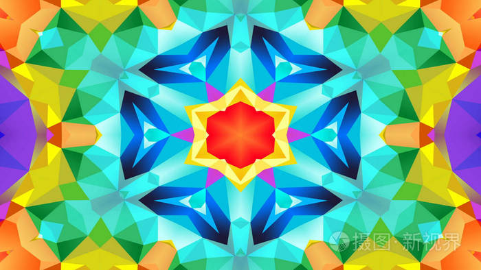 抽象多彩对称图案观赏装饰万花筒运动的几何圆和星形