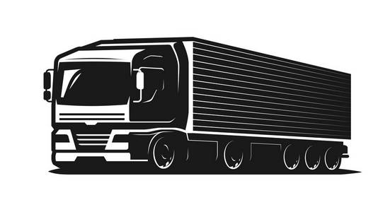卡车, 卡车或送货标志。货运业, 货物运输理念。在白色背景上隔离的矢量插图