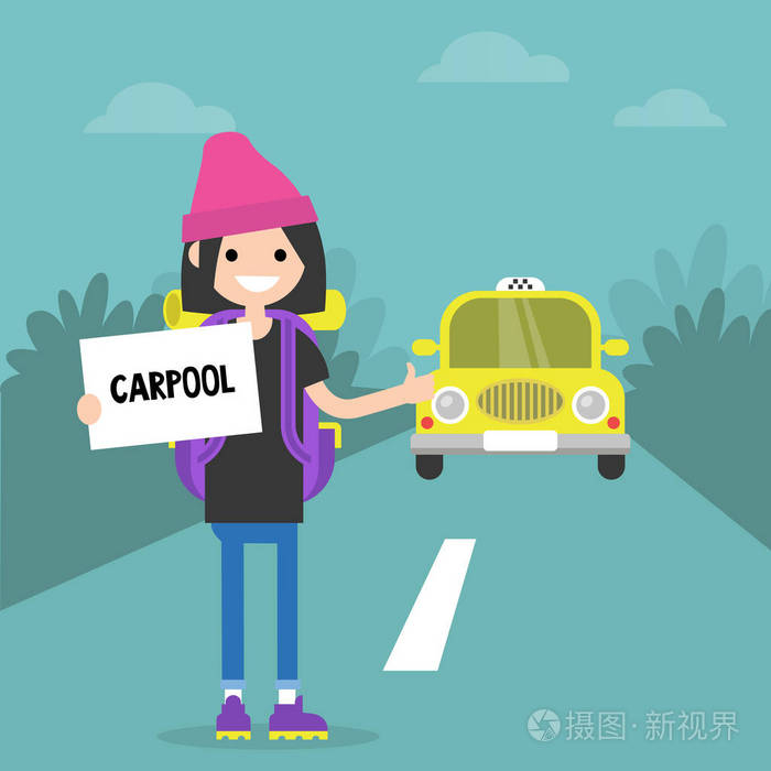 使用汽车共享服务的年轻女性角色拼车bac
