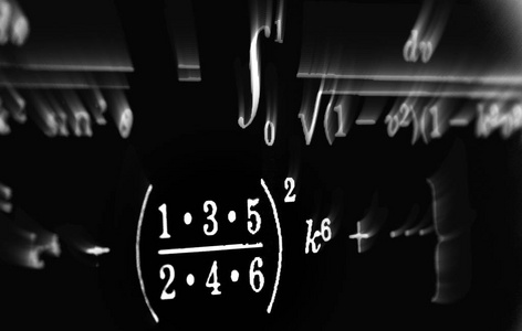 大量的数学公式焦点在黑色背景上缩放
