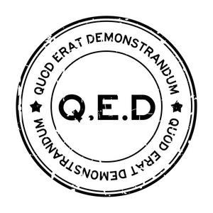 格朗格黑色 q. e. d. quod erat 示范 字圆的橡胶封印邮票在白色背景