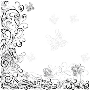 花卉边框与蝴蝶的设计元素