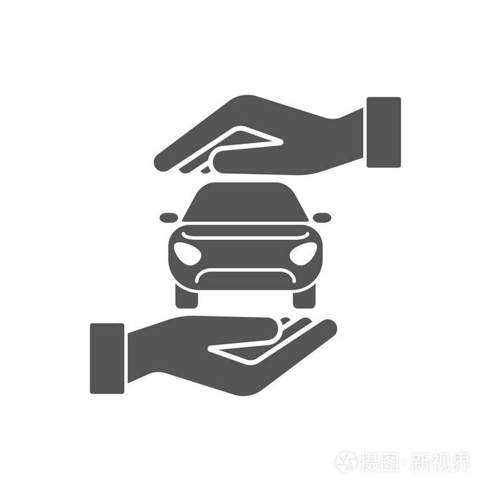 汽车汽车保险与碰撞损害免责概念汽车的矢量图标在手保护手势