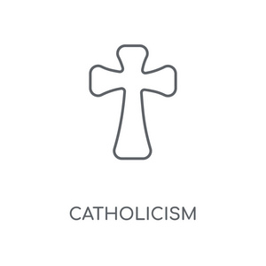 天主教线性图标。天主教概念笔画符号设计。薄的图形元素向量例证, 在白色背景上的轮廓样式, eps 10