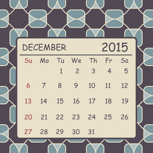 2015 年 12 月设计日历。几何图案背景