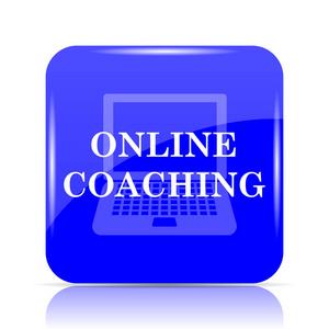 在线教练图标, 蓝色网站按钮白色背景