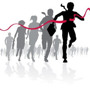 终点冲刺越过终点线的商人照片