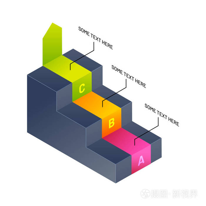 业务和成功概念3d等距图表元素三个不同级别的白色背景