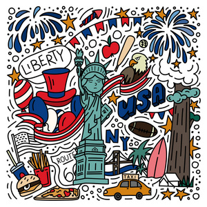 美国符号涂鸦风格手绘海报图片