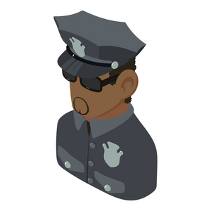 警察非洲裔美国人图标, 等距3d 风格