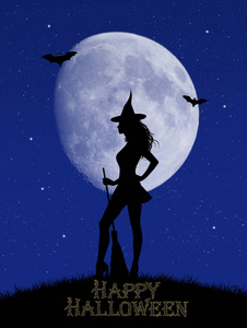 在月光下的万圣节女巫的插图