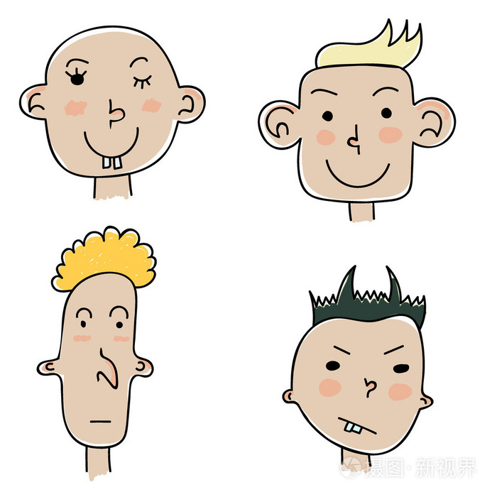 四个可爱的卡通脸一套