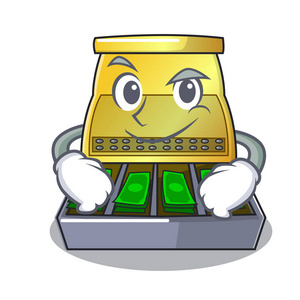 卡通收银机在卡通矢量插图上隔离的上板电子收银机学生卡通古董收银机