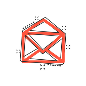 矢量卡通邮件信封图标的漫画风格。电子邮件标志插图象形文字。邮件业务飞溅效果概念