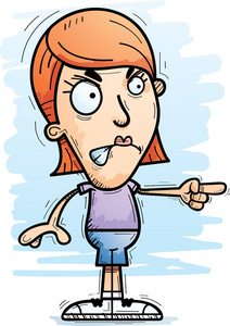 一个女人看起来愤怒和指向的卡通插图