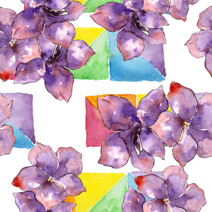 水彩紫阿玛丽利斯花。无缝背景图案