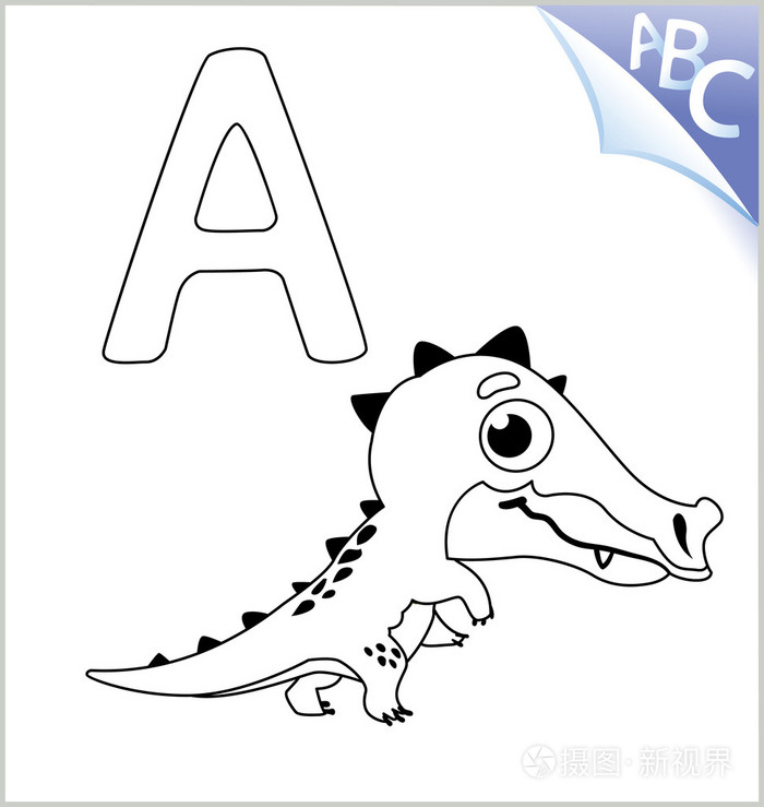 插画 为孩子们动物着色书: a 为短吻鳄.矢量 g.eps