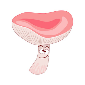 可爱的卡通微笑 russule 蘑菇。矢量插图