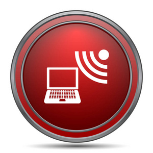 无线笔记本电脑图标.白色背景上的互联网按钮照片