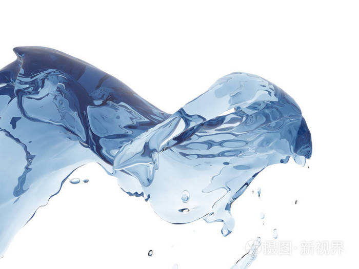 飞溅的蓝色波光粼粼的纯净水.抽象的自然背景.3d 渲染插图