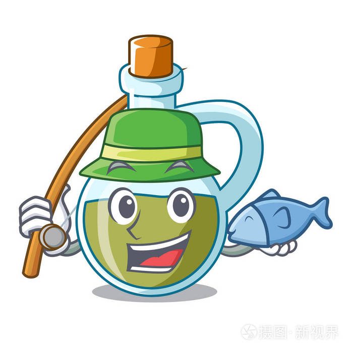 钓鱼吉祥物卡通新鲜有机橄榄油矢量插画