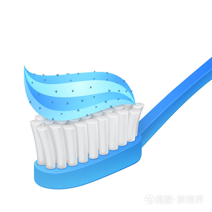 蓝色的牙刷和美白牙膏