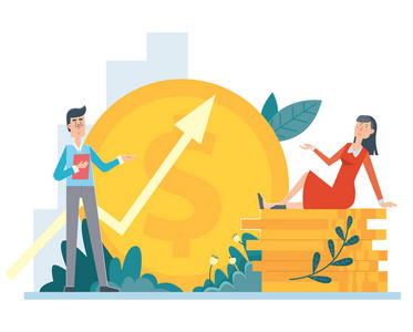 收功矢量平式插画企业理财理念吸引投资, 提高利润, 盈利收入.