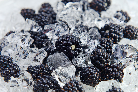 成熟的黑莓，加冰